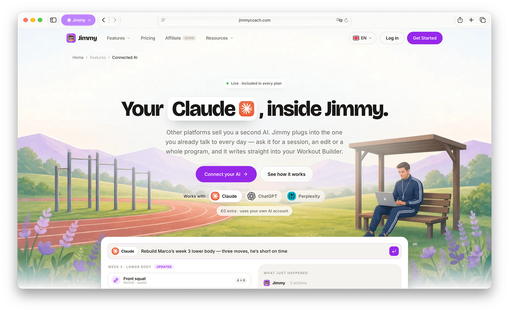jimmycoach.com: Jimmy connects to the coach’s own Claude, ChatGPT or Perplexity