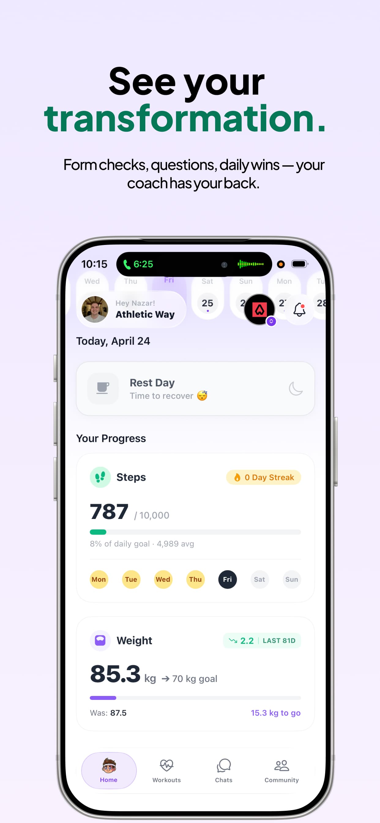 Jimmy Coach — progress tracking for steps and body weight over time